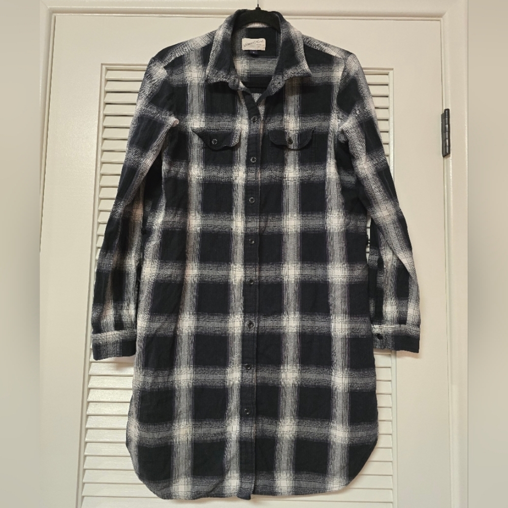 Universal Threads - 100% Cotton Plaid Long-Sleeve Button Shirt Dress W Pockets
